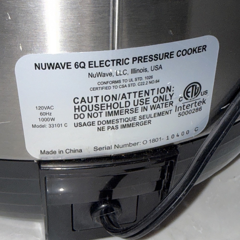 NuWave 6 Qt Electric Pressure Cooker 1000W Timer/Keep Warm 12 Programs 33101C - Picture 6 of 12